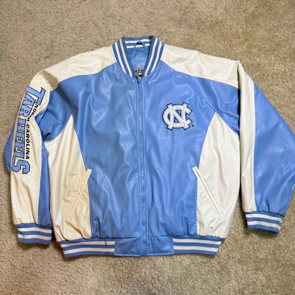 UNC North Carolina Jacket L Tar Heels Steve & Barry's Letterman Faux Leather VTG